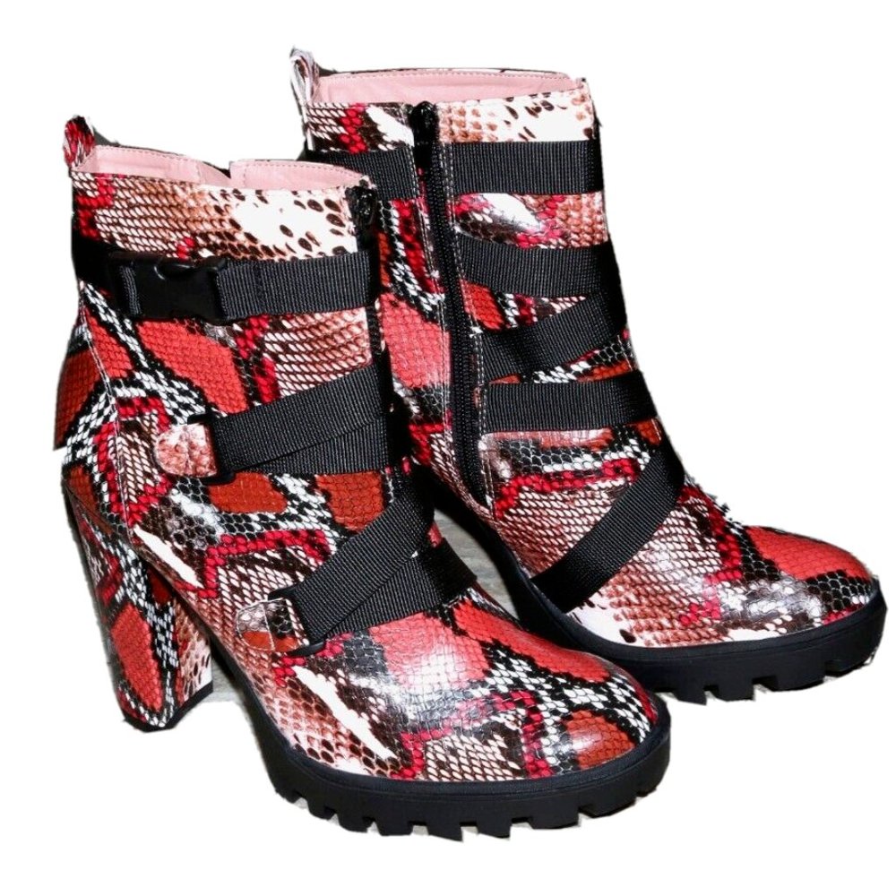 SHOE REPUBLIC LA SNAKE SKIN LOOK BOOTS CHUNKY SOLE w/ CLIP STRAP _ SIZE 10